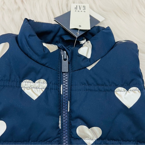 Gap Kids Toddler 12-18months Metallic Silver Hearts Navy Blue Puffer Vest - Picture 4 of 13